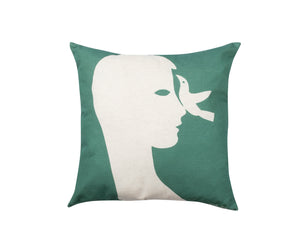 Bird on Nose Green - Cotton Cushion Cover