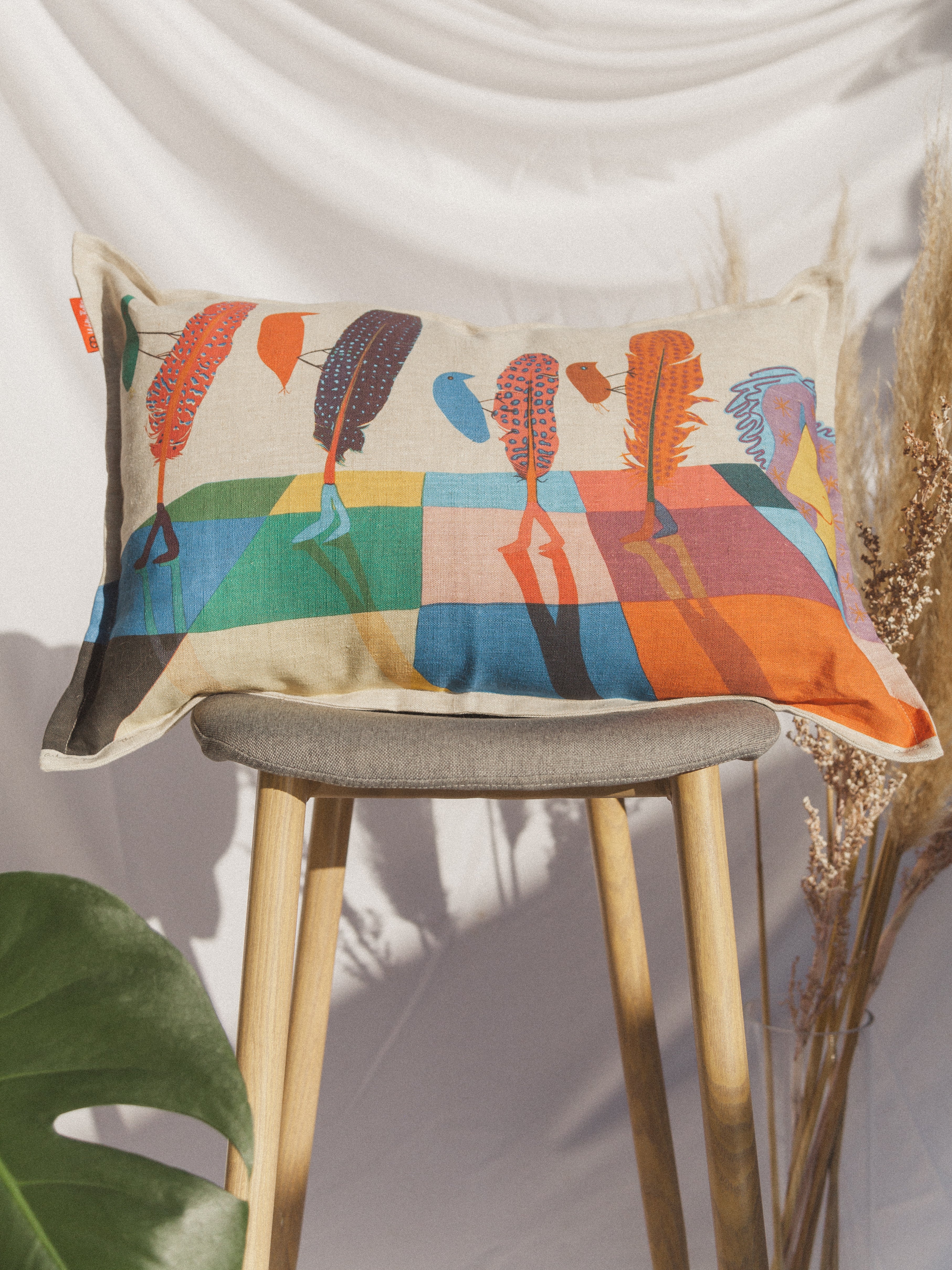Walking Feathers - Linen Cushion Cover