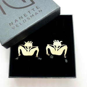 Boy with Birds and Black Onyx faceted drop Earrings