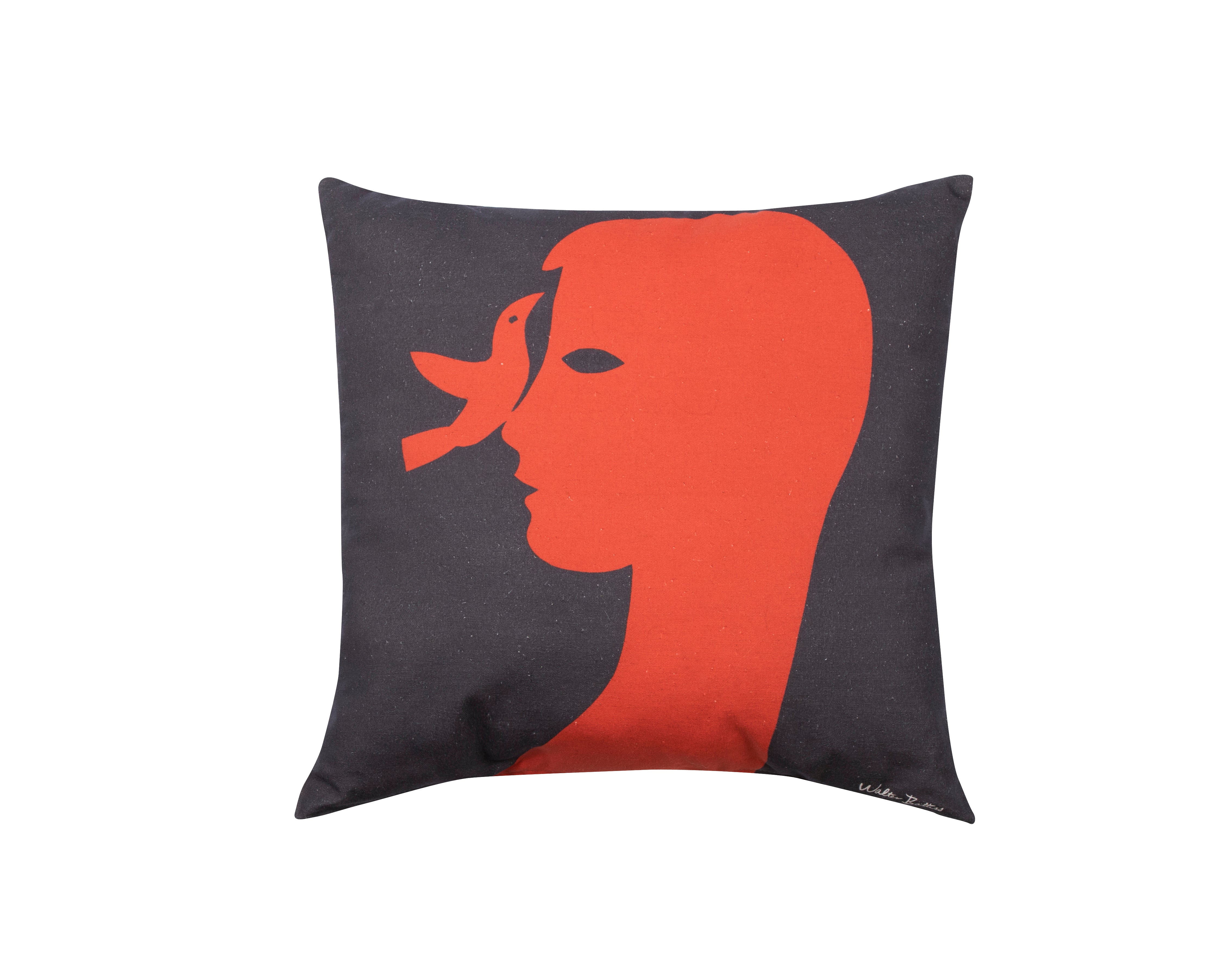 Bird on nose red cushion cover