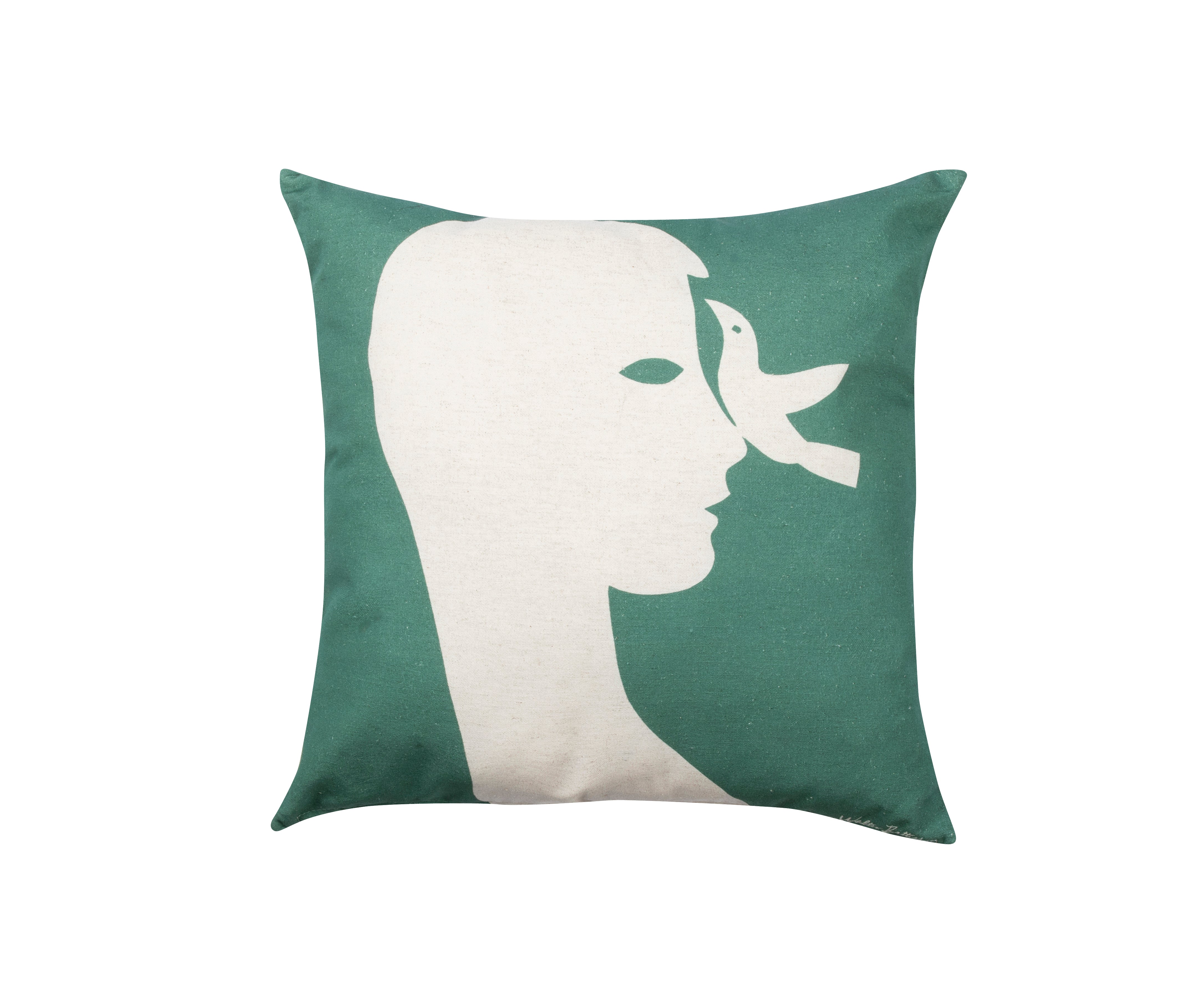 Bird on Nose Green - Cotton Cushion Cover