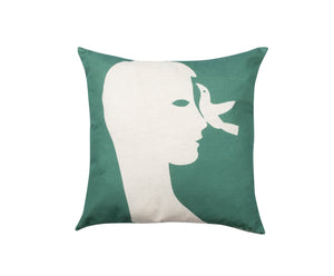 Bird on nose green Cushion Cover