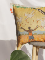 Load image into Gallery viewer, Boy with Birds - Linen Cushion Cover
