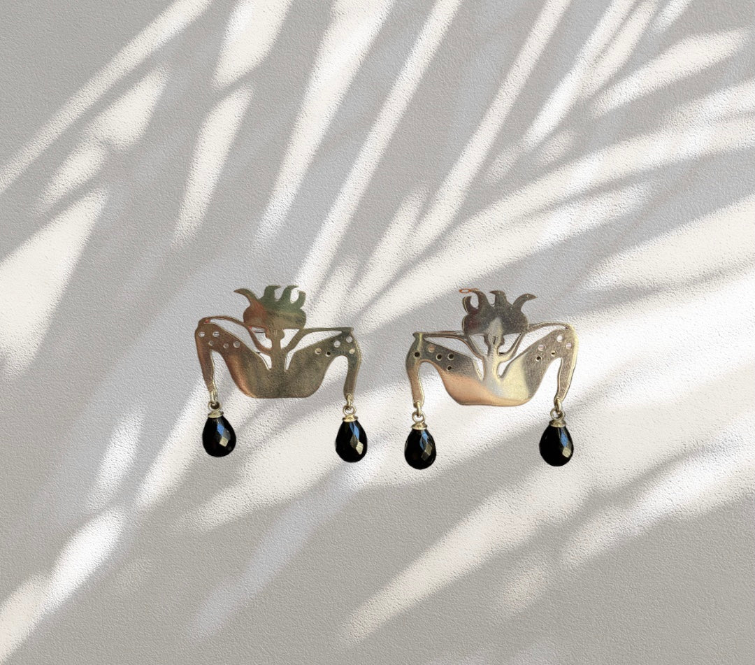 Boy with Birds and Black Onyx - Faceted Drop Earrings