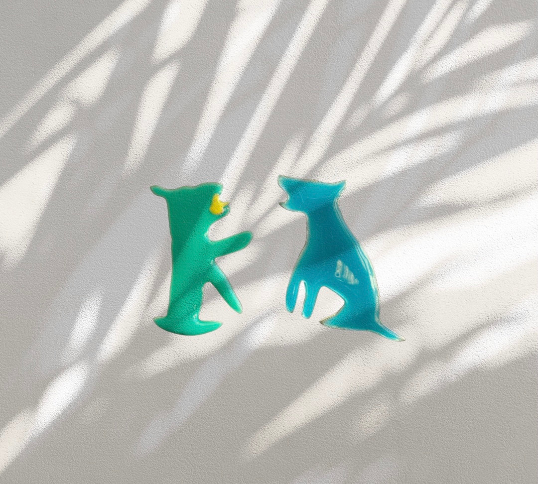 Dogs & Flies Earrings in Blue and Green
